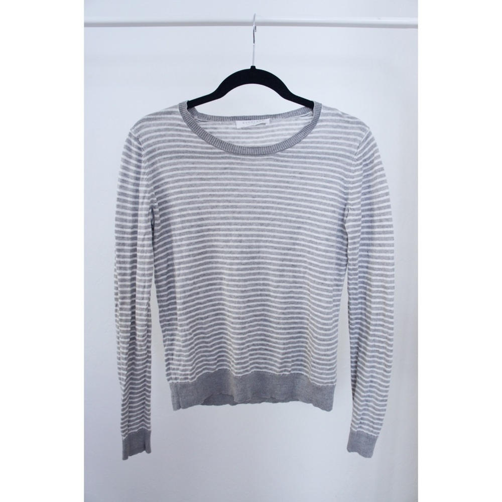 Everlane Light Gray Striped Crew Neck Sweater